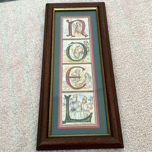 NOEL Art Print Christmas Decor Nativity & Angel in BROWN & GOLD FRAME